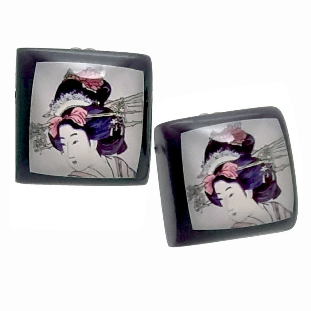 Square Geisha Clip Earrings